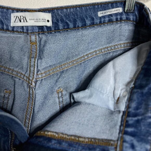 Zara Jeans Womens The 90s Full Length Vtg Style Distressed Raw Hem Denim Size 10 - Picture 3 of 9